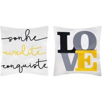 2 Capas Almofada Sarja Sonhe Conquiste Love Sarja de 45x45cm 2 Capas Almofada Sarja Sonhe Conquiste Love Sarja de 45x45cm
