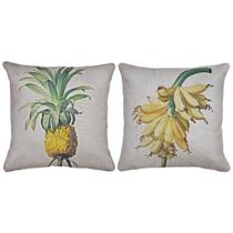 2 Capas de Almofada Linho Bege Fruta Banana Abacaxi 43x43cm