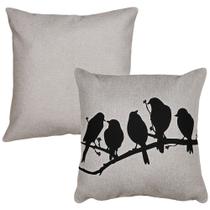 2 Capas de Almofada Linho Liso e Passarinhos Pretos 43x43 cm