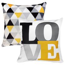 2 Capas de Almofada Sarja Geometria Triângulo Amor 45x45