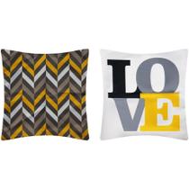 2 Capas de Almofada Sarja Love Zig Zag Decorativas 45x45 cm