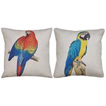 2 Capas Linho Almofada Papagaio Arara Canindé Vermelha 43x43