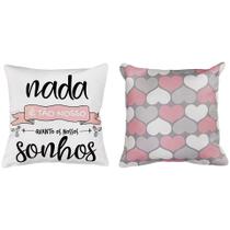 2 Capas P/ Almofada Sarja Estampa Digital Rosa Fundo Branco 45x45cm