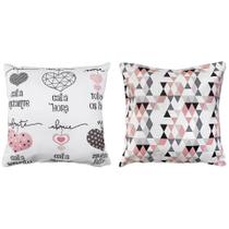 2 Capas P/ Almofada Sarja Estampa Digital Rosa Fundo Branco 45x45cm