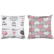 2 Capas P/ Almofada Sarja Estampa Digital Rosa Fundo Branco 45x45cm