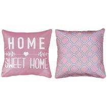 2 Capas P/ Almofada Sarja Estampa Digital Rosa Sala Quarto 45x45cm