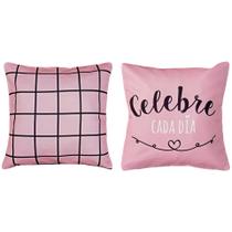 2 Capas P/ Almofada Sarja Estampa Geométricas Rosa 45x45cm