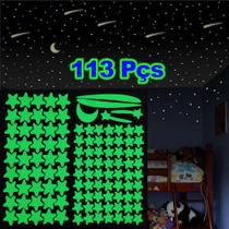 2 Cartelas 113 Img Adesivos Brilham no Escuro Fosforescente Estrelas, Lua - Decoração Quarto Infantil