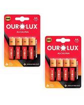 2 Cartelas Com 4 Pilhas Alcalina Pequena AA 1.5V Ourolux