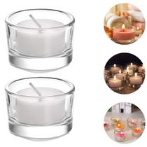2 Castiçais De Vidro Redondo P/ Decoração Porta Vela 35ml