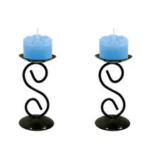 2 Castiçal 1 S Com Vela Azul Claro Mesa Decoração Candelabro - Velitas (r)