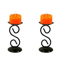 2 Castiçal 1 S Com Vela Laranja Mesa Decoração Candelabro - Velitas (r)