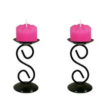 2 Castiçal 1 S Com Vela Rosa Mesa Decoração Candelabro - Velitas (r)