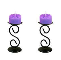 2 Castiçal 1 S Com Vela Roxa Lilás Mesa Decoração Candelabro