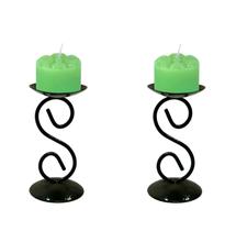 2 Castiçal 1 S Com Vela Verde Mesa Decoração Candelabro