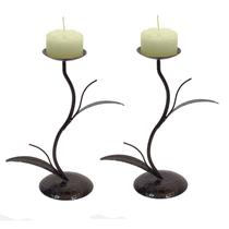 2 Castiçal Folha Fina M 21Cm Vela Decoração Candelabro Porta