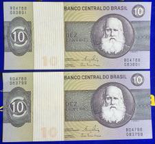 2 Cédulas 10 Cruzeiros Banco Central do Brasil Antigas Coleção Linda