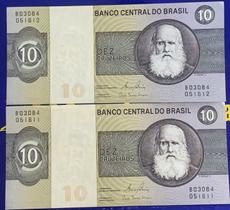 2 Cédulas 10 Cruzeiros E Série Banco Central do Brasil Antigas Coleção