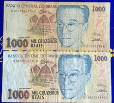 2 Cédulas Mil Cruzeiros Banco Central do Brasil Antigas Coleção Linda Cédulas