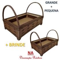 2 cesta de café da manhã bandeja decoração P + M marrom com alça