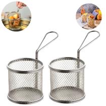 2 Cesta Fritura Servir Bar Porção Batata Frango Inox Redonda