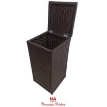 2 cesto de roupa suja fibra sintetica vime respiravel argila