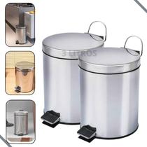 2 Cestos De Lixo 3 litros 100% Inox Com Pedal Banheiro E Cozinha
