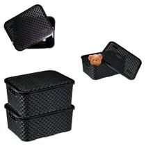 2 Cestos Organizador Rattan Multiuso Pequeno Com Tampa 25cm 2 Cestos Organizador Rattan Multiuso Pequeno Com Tampa 25cm