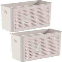 2 Cestos Organizadores Multiuso Empilháveis 4,2L Retangular 26x12x13cm com Perfurações Flow