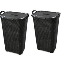 2 cestos retangulares para roupas rattan preto com tampa e alca 61x40x30cm - ARQPLAST 50 LITROS