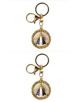 2 CHAVEIROS MOSQUETÃO DOURADO CÍRCULO APARECIDA STRASS santa