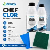 2 chef clor detergente desinfetante clorado renko c/3 fibras 2 chef clor detergente desinfetante clorado renko c/3 fibras