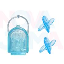 2 Chupetas 100% Silicone + 1 Porta Chupeta - Pepeta Azul