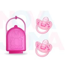 2 Chupetas 100% Silicone + 1 Porta Chupeta - Pepeta Rosa