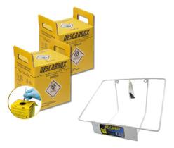 2 Coletor Perfurocortante Caixa Para Descarte + Suporte 20 L