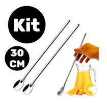 2 Colheres Grandes de 30cm Colher para Sucos Drinks Milkshakes Bebidas Aço Inox para Cozinha Suco