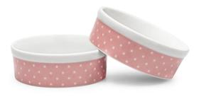 2 Comedouro Caes E Gato Rosa 610ml Porcelana Porta Ração Pet
