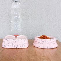 2 Comedouros Pote Ração Pet Granitina Pesado 1 Bebedouro garrafa ROSA