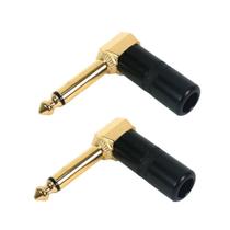 2 Conector Plug P10 Mono 90 Graus Preto Dourado para Cabo