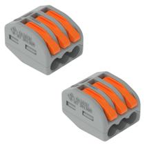 2 Conectores Wago Original C/ Alavanca 3 Entradas Até 4mm