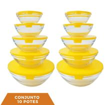 2 Conjunto com 5 Pote de Vidro Redondo com Tampa Cor Sortida