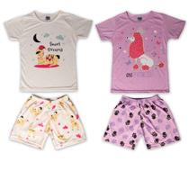 2 Conjunto de Pijamas de Verão Meia Estação Infantil/Juvenil Roupa de Menina Brilha no escuro