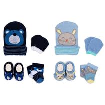 2 Conjuntos Bebê Recém-Nascido Touca Luva Meia e Pantufa Enxoval Menino Maternidade