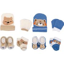 2 Conjuntos Bebê Recém-Nascido Touca Luva Meia e Pantufa Enxoval Menino Maternidade
