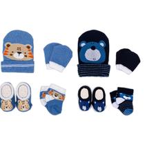 2 Conjuntos Bebê Recém-Nascido Touca Luva Meia e Pantufa Enxoval Menino Maternidade