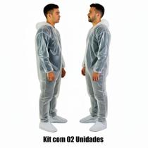 2 Conjuntos Capa de Chuva Transparente Impermeável Reutilizável com Calça, Blusa com Capuz e Bota com Elástico