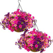 2 conjuntos de flores artificiais de petúnia para área externa, resistentes a UV 2 conjuntos de flores artificiais de petúnia para área externa, resistentes a UV