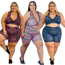 2 Conjuntos Feminino Plus Size Roupa Academia Fitness Cropped e Short - BM Modas