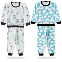 2 Conjuntos Fleece Soft Pijama Roupa de Dormi Peças Masculinas Infantil Juvenil de Crianças