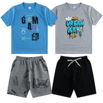 2 Conjuntos Infantil Juvenil Verão Camiseta Bermuda/ Shorts Menino Calor